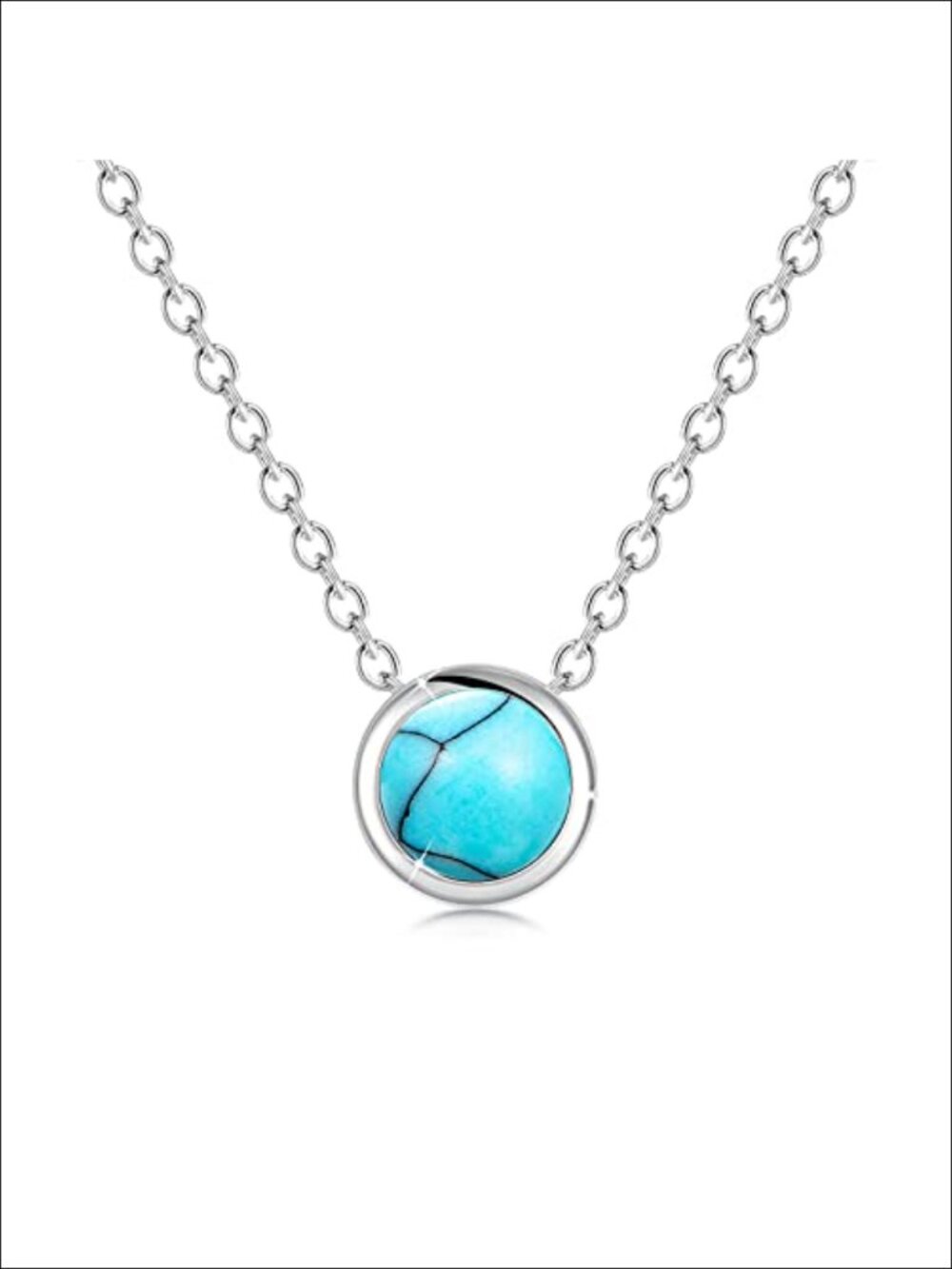 Genuine 6mm Turquoise Pendant Necklace 925 Sterling Silver Adjustable Choker